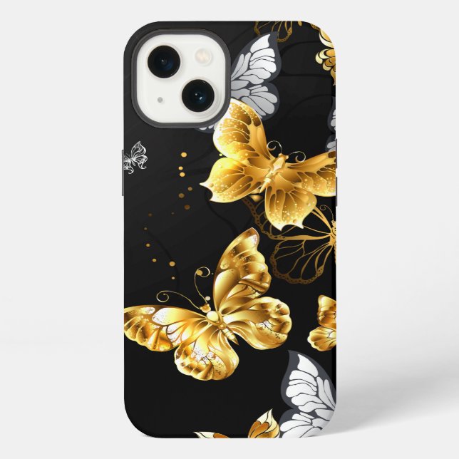 Coque iPhone Papillons dorés et blancs (Verso)