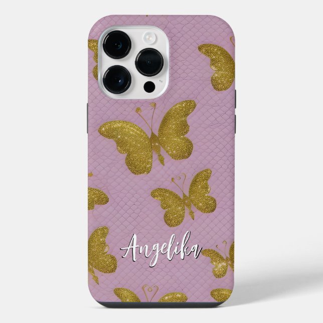 Coque iPhone Papillons dorés Nom personnalisé (Verso)