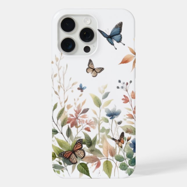 Coque iPhone Papillons Élégants avec Feuillage Luxuriant (Verso)