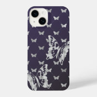 Papillons en argent violet noir iPhone 14 Coques