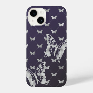 Coque Pour iPhone 14 Papillons en argent violet noir iPhone 14 Coques