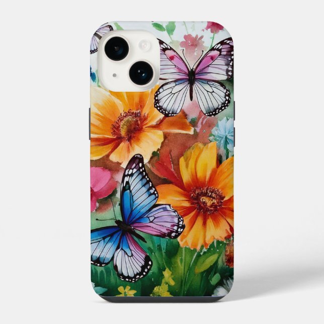 Coque iPhone Papillons et fleurs (Verso)