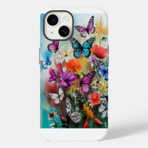 Coque Pour iPhone 14 Papillons et Fleurs