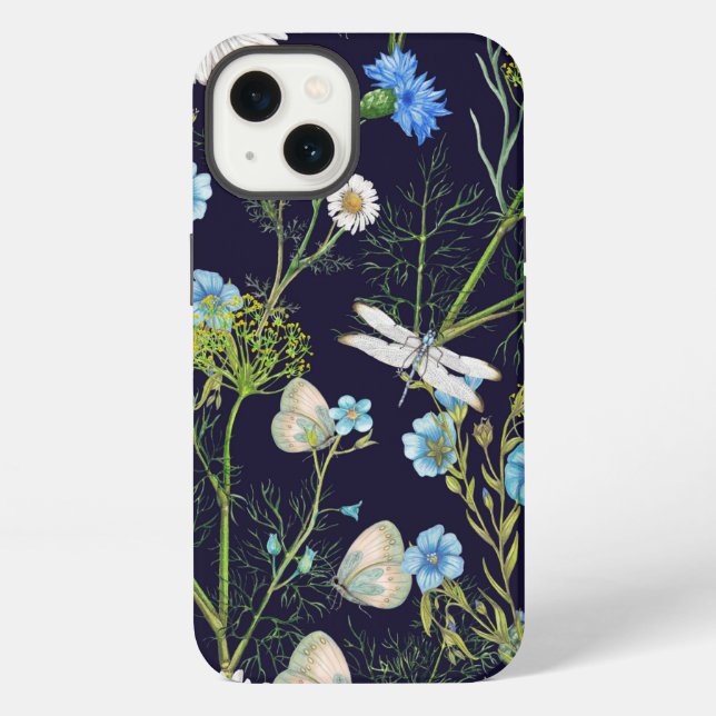 Coque iPhone Papillons et libellules avec des fleurs   (Verso)