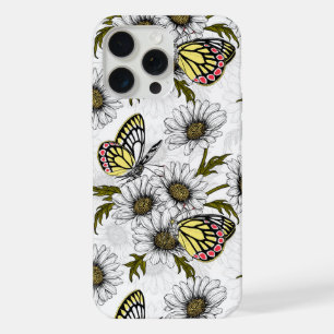 Coque iPhone 15 Pro Max papillons Jezebel et fleurs de marguerite sur fond