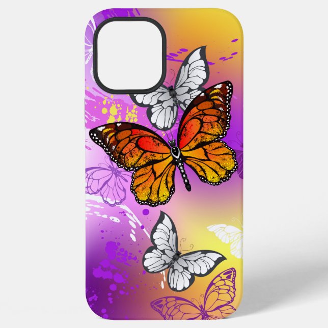 Coque iPhone Papillons monarques sur fond violet (Verso)