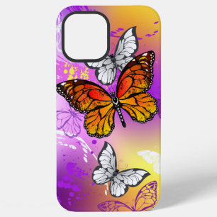 Coque iPhone 12 Pro Max Papillons monarques sur fond violet