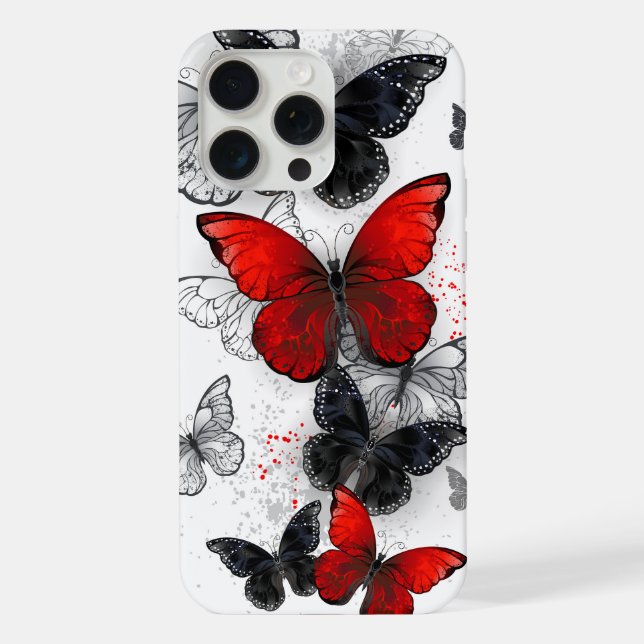 Coque iPhone Papillons noirs et rouges volants (Verso)