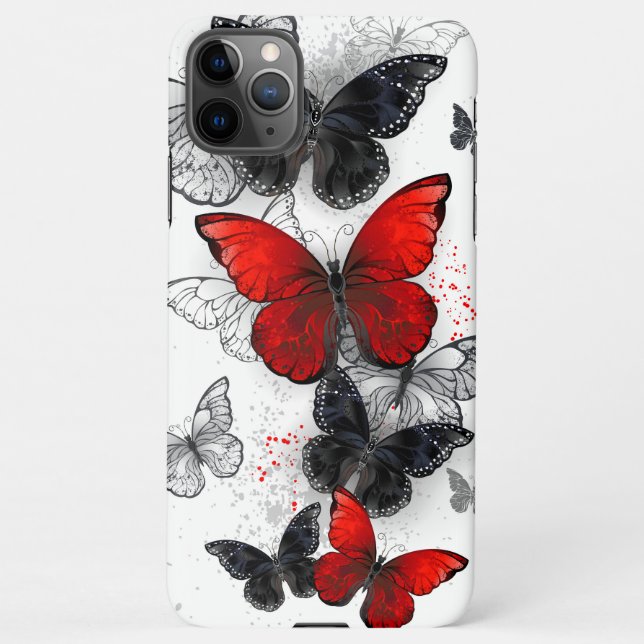 Coque iPhone Papillons noirs et rouges volants (Dos)