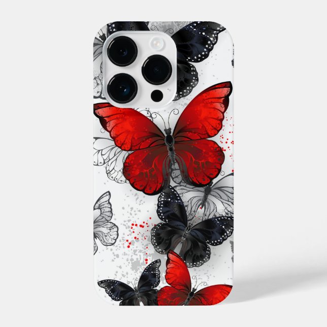 Coque iPhone Papillons noirs et rouges volants (Verso)