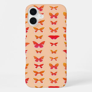 Coque iPhone 16 Plus Papillons, orange, corail, fond orange