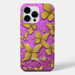 Coque Pour Pour iPhone 14 Pro Max Papillons Parties scintillant or Arrière - plan ro