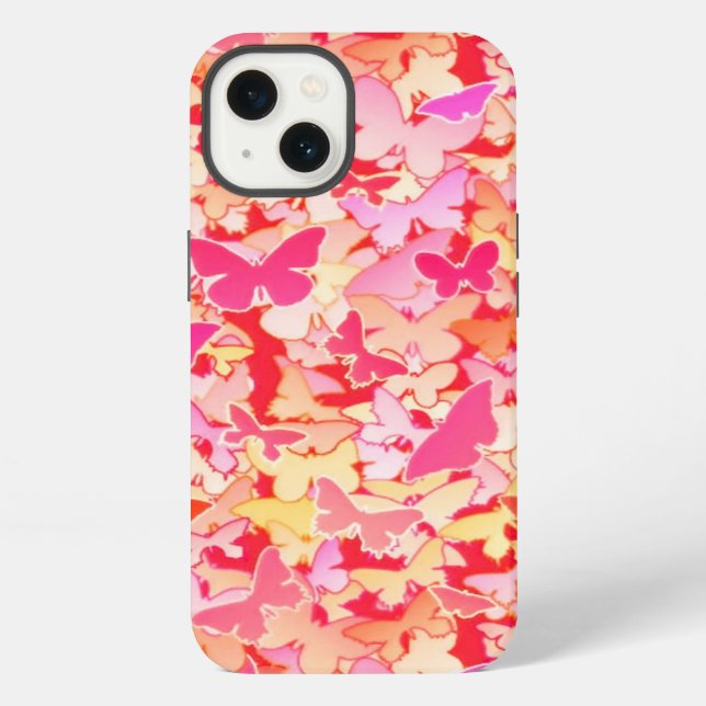 Coque iPhone Papillons, rose, pêche, corail (Verso)