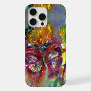 Coque iPhone 15 Pro Max PAPILLONS ROUGES SUR CHARDONS JAUNES,Ciel bleu Flo