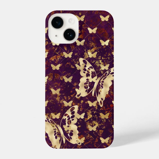 Coque iPhone Papillons Rustique Bourgogne Grunge iPhone 14 Coqu (Verso)