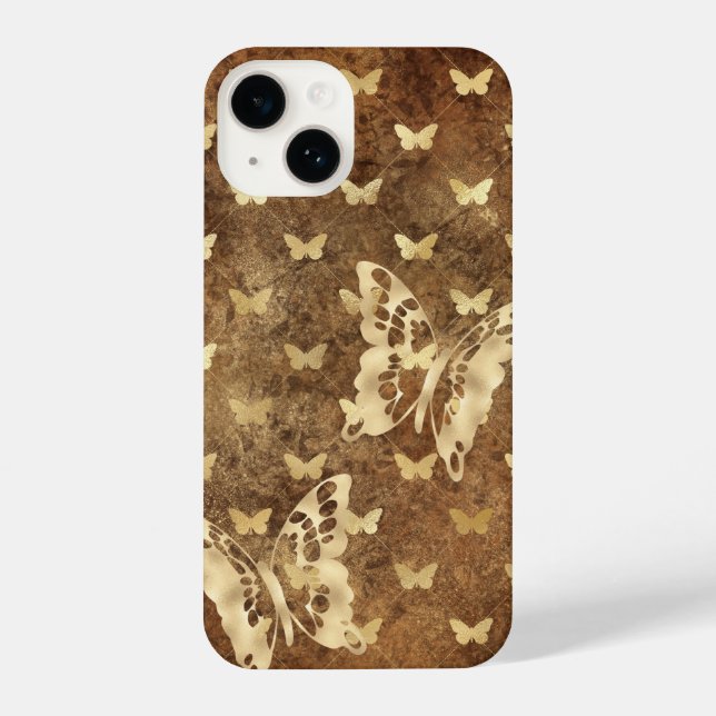 Coque iPhone Papillons Rustique Gold Grunge iPhone 14 Coques (Verso)