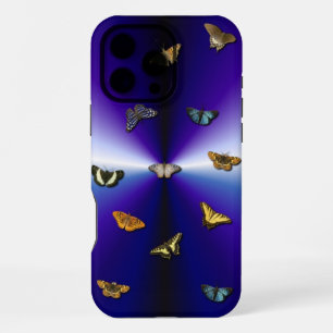 Coque iPhone 16 Pro Max Papillons sur arc-en-ciel violet