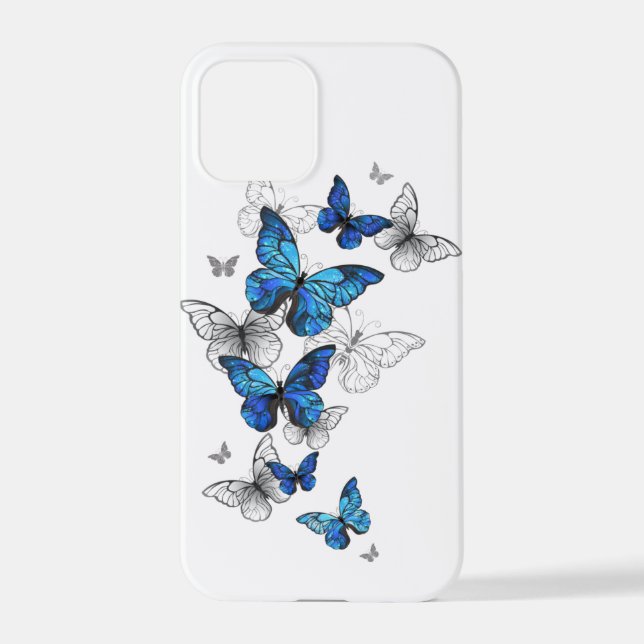 Coque iPhone Papillons volants bleus Morpho (Verso)