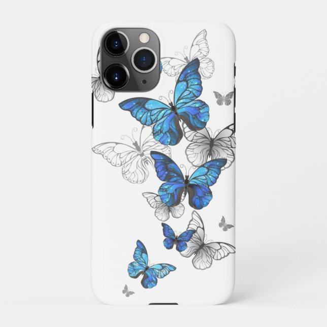 Coque iPhone Papillons volants bleus Morpho (Dos)