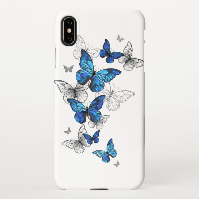 Coque iPhone Papillons volants bleus Morpho (Dos)