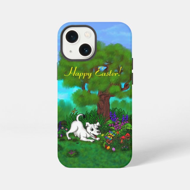 Coque iPhone Pâques - Chiot Capo et Papillon (Verso)