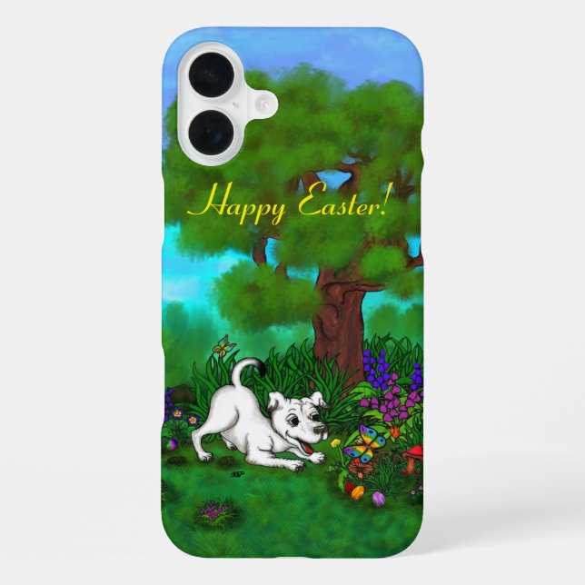Coque iPhone Pâques - Chiot Capo et Papillon (Verso)