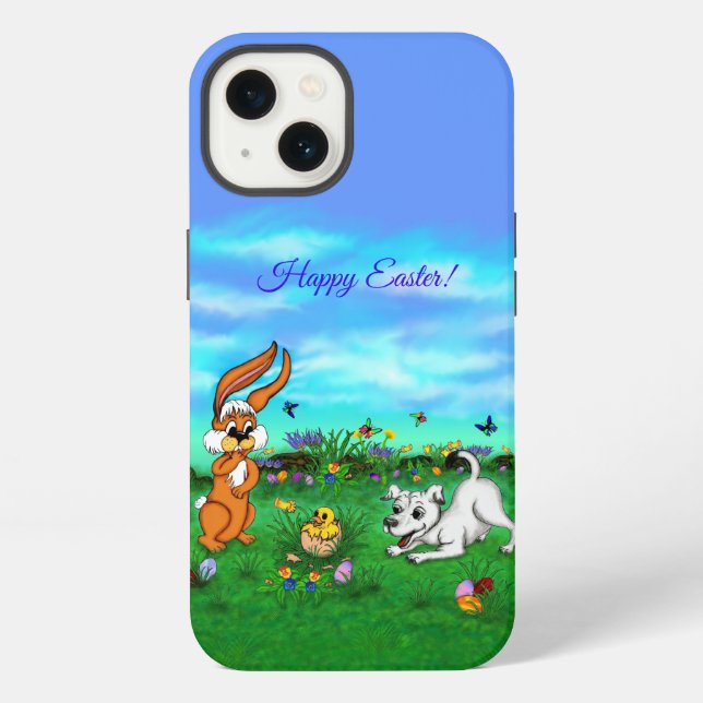 Coque iPhone Pâques - Chiot Capo Rabbit et Chick (Verso)