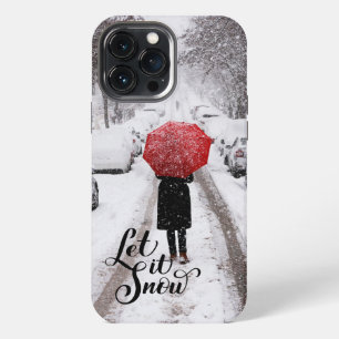 Etui iPhone 13 Pro Max Parapluie rouge en hiver Wonderland - Let It Snow