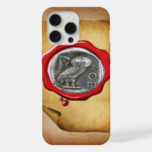 COQUE iPhone 15 PRO MAX PARCHEMIN À SCEAU DE CIRAGE ROUGE ARGENTÉ CHOUETTE
