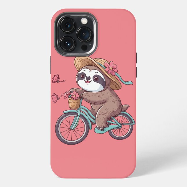 Coque iPhone Paresseux d'aventure à vélo, Mignon paresseux en p (Verso)