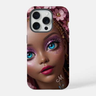 Coque iPhone 15 Pro Parties scintillant à poupée mousseuse et fleurs