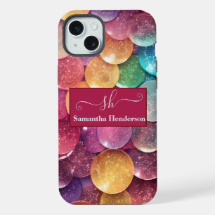 Coque iPhone 15 Plus Parties scintillant arc-en-ciel moderne Monogramme