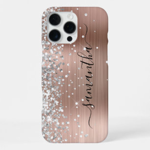 Coque iPhone 16 Pro Max Parties scintillant argent Rose or Metallic Girly 