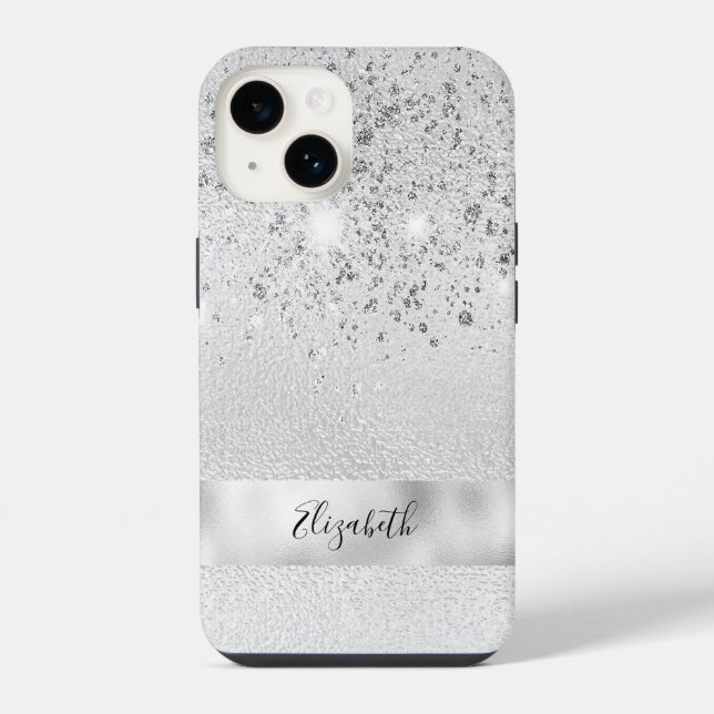 Coque iPhone Parties scintillant argent scintille nom script él (Verso)