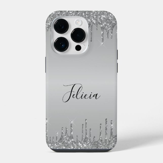 Coque iPhone Parties scintillant argentée monogramme classique (Verso)