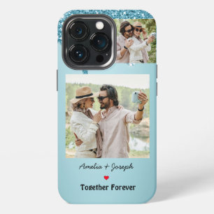 Etui iPhone 13 Pro Parties scintillant Bleue Moderne Personnalisé Amo