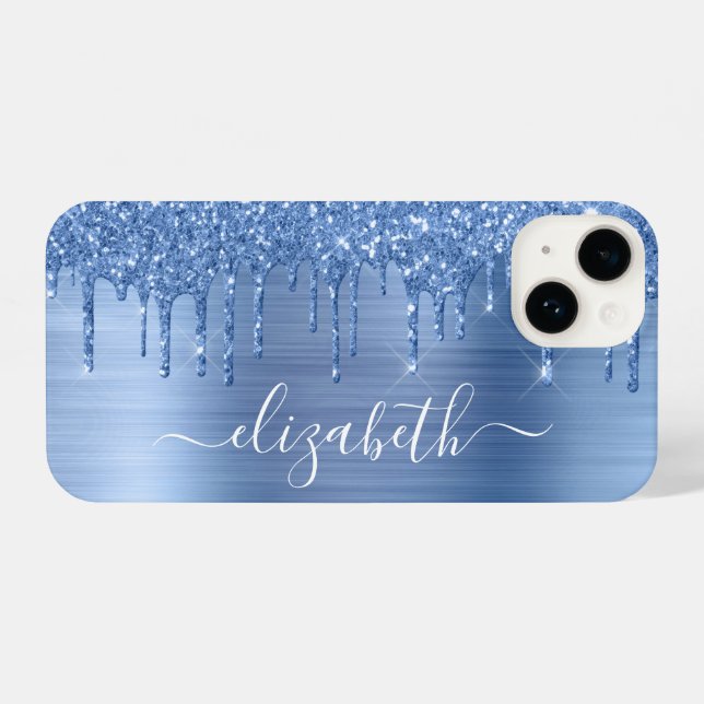 Coque iPhone Parties scintillant bleue personnalisée (Verso Horizontal)