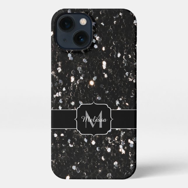 Coque iPhone Parties scintillant brillante noire et blanche Mon (Verso)