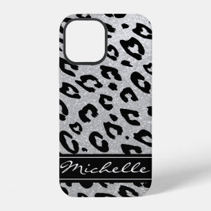Coque iPhone 12 Parties scintillant d'argent personnalisée leopard