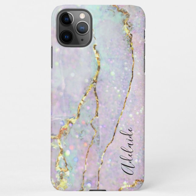 Coque iPhone parties scintillant d'art en marbre pastel (Dos)