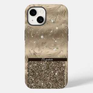 Coque Pour iPhone 14 Parties scintillant de monogramme d'or d'époque mo