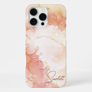 Coque iPhone 16 Pro Max Parties scintillant d'encre d'aquarelle Orange Pea