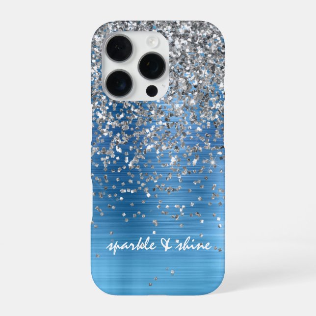 Coque iPhone Parties scintillant d'étincelle en argent bleu per (Verso)