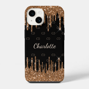 Coque Pour iPhone 14 Parties scintillant d'or noir gouttes de script mo