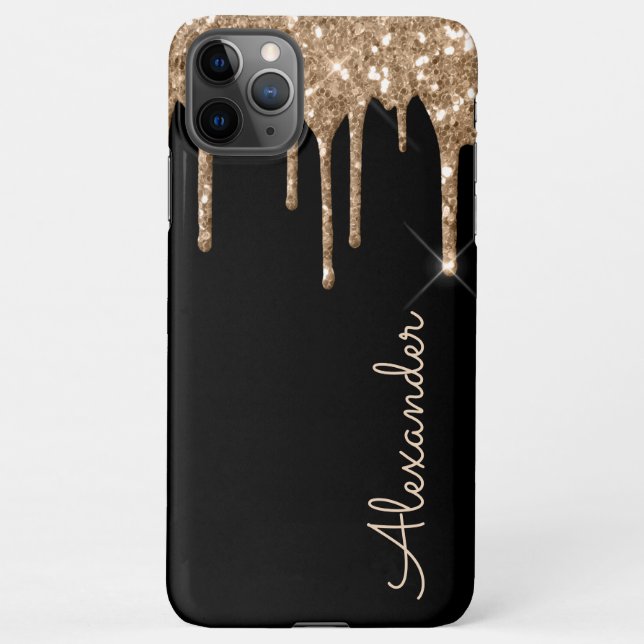 Coque iPhone Parties scintillant d'or personnalisée Noir BUDGET (Dos)