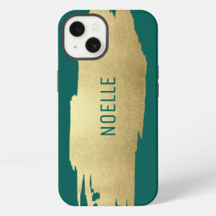 Etui iPhone 13 Parties scintillant d'or Pinceau métallique, Turqu