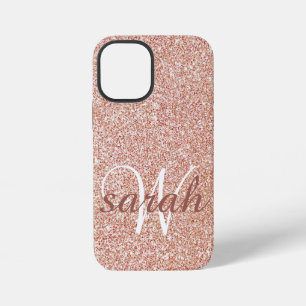 Coque iPhone 12 Mini Parties scintillant d'or Rose moderne monogrammée
