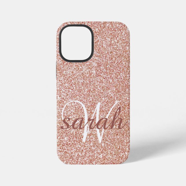 Coque iPhone Parties scintillant d'or Rose moderne monogrammée (Verso)