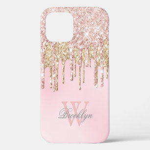 Coque iPhone 12 Parties scintillant d'or rose rose rose moderne Dr