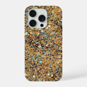 Coque iPhone 15 Pro Parties scintillant dorée colorée
